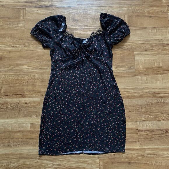 Y2K Koco & K London Sz 8 Black Poppy Gypsy Milkmaid Wench Mini Whimsigoth Dress - Picture 10 of 16